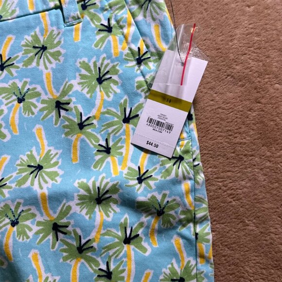 NWT Crown & Ivy Women 14 Aqua Green Palms High Raise Flat Front Chino Shorts (V) - Picture 3 of 9